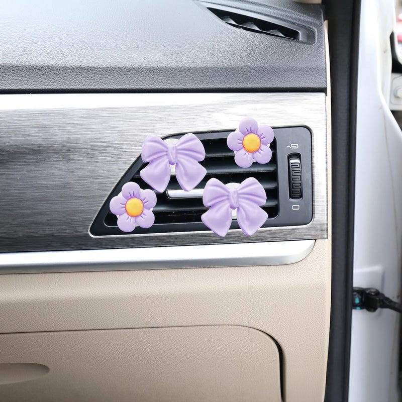 FALVFUN 8PCS Car Air Vent Clips, Cute Bow & Sunflower Vehicle Vent Decorations Charm, Aesthetic Automotive Interior Outlet Ornament Accessories, Universal for SUV Sedan Truck (Purple) - Image 3